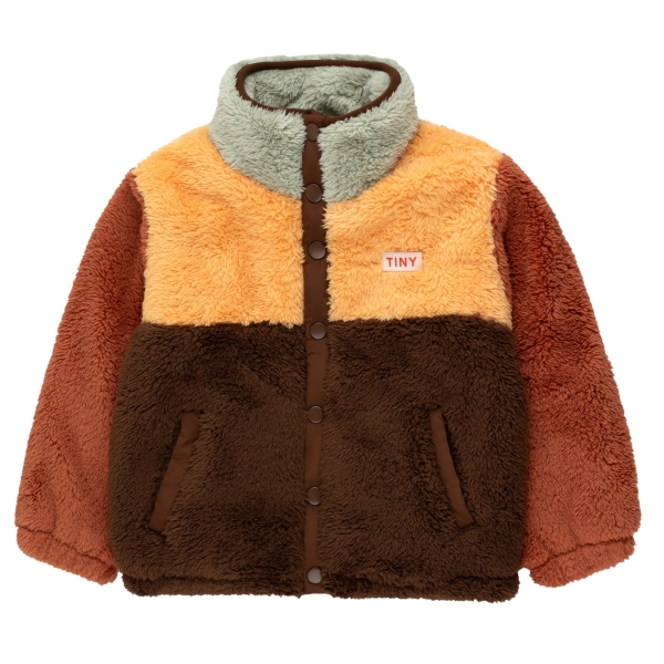 Tiny Cottons Color block polar sherpa jacket dark brown/soft yellow AW23-229-M42 