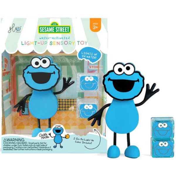 Glo Pals Cookie monster bath character set with two glow cubes