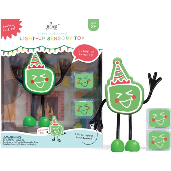 Glo Pals Christmas bath character set with two glow cubes green
