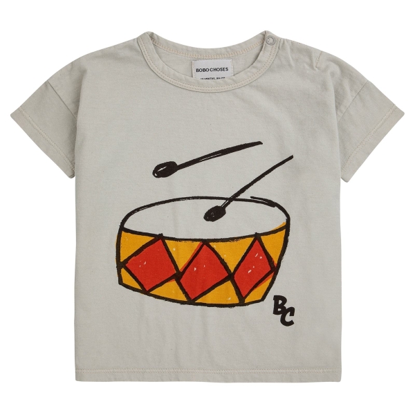 Bobo Choses Play the drum baby short sleeve t-shirt beige 124AB001 